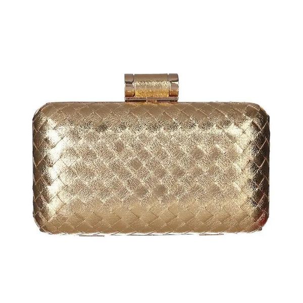 Bolsos Bolso de mano de noche dorado para mujer, bolsos tejidos para fiesta de boda, bolsos de mano con cadena de Metal para novia, bolsos pequeños Mn1398