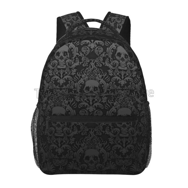 Sacs Goth Gothic Black Skull Damask Pattern Sackepack Unisexe Organice Ordinkpacks Backpacks Bookbag Bookbag Randonnée Camping Day Pack