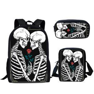 Sacs Gothic Skull Funny Skeleton Print 3PCS SCHOOL DIGNE POUR GARDN GIRLS BACKPACK POUR LES ÉTUDICES ÉTUCHIERS PRIBLI