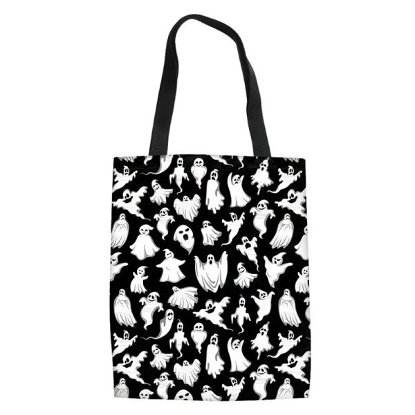 Sacs Halloween Sacs d'épicerie réutilisables Pumpkin Ghost Skull Bat Design Canvas Tote Fashion Femmes sacs commerçants Bolsa Sacola