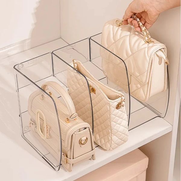 Bolsas Estante de almacenamiento de bolsos Partition Transparente Bolsa Pantalla Estante de la pantalla Gabinete de armario apilado Bolso de bolso Divisor de cartera Rack