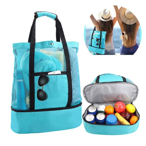 Bolsas Preservación de calor Picnic Bolsa Bolsas Mujeres Mesh Transparente Doubleyer Almacenamiento de natación Alta capacidad Bolsas impermeables de compras