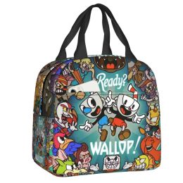 Sacs Hot Game Cartoon Cuphead Mugman Sac à lunch pour les femmes Boîte à lunch à isolation thermique à la fuite Sac de nourriture Picnic Sacs