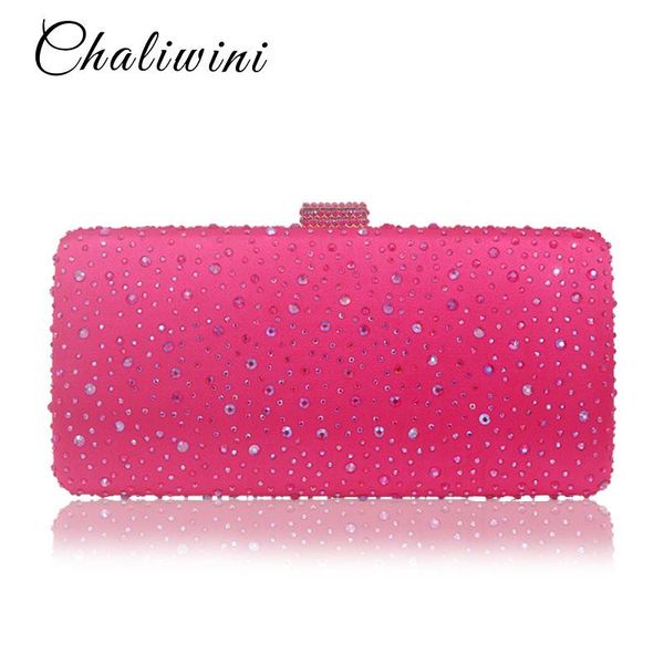 Bolsos Hot Pink Blue Crystal Diamond Mujeres Bolso de noche Minaudiere Clutch Bag Nupcial Boda Embragues Bolso de cadena