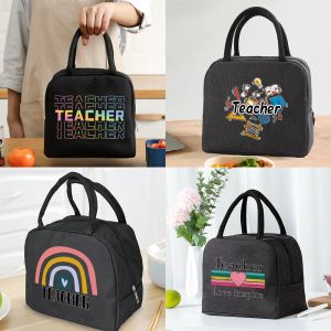 Zakken Geïsoleerde lunchzak Zipper koeler Tote Thermal Bag Lunch Box Canvas Food Picnic Lunch Bags voor werk Handtas Teacher Patroon