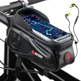 Tassen Jletoli Bicycle Tas Waterdichte touchscreen Cycle Bag met zon Visor Bike bovenbuistas 6.7 inch telefoonhoesje MTB Accessoires