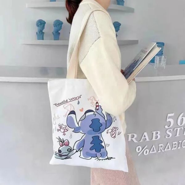 Sacs Kawaii Canvas Sac à provisions pour femmes Sacs de dessins de caricot