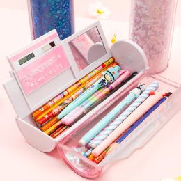 Bolsas Kawaii School Supplies New Quicksand Pencil Case Newmebox Cute Estuche Escolar Multifunción Lápiz de lápiz con calculadora