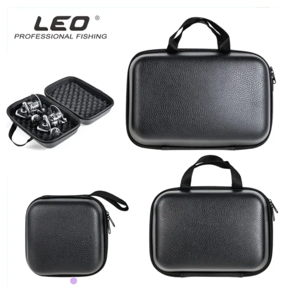 Bolsas Bolsa de pesca giratoria LEO, funda de PU, bolsa de carretes de pesca a prueba de golpes, caja de almacenamiento de aparejos de pesca impermeable para 12 carretes de pesca