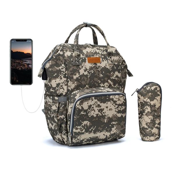 Sacs lequeen bébé couche à dos USB Sac maman grande capacité Mom Camouflage Sacs de couches de voyage en plein air imperméables pour les soins pour bébé