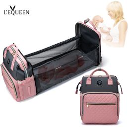 Bolsas Lesqueen USB Mochila Mochila Bolsa de moda Bolsas de pañales impermeables con babero de bebé Mochila para cochecito