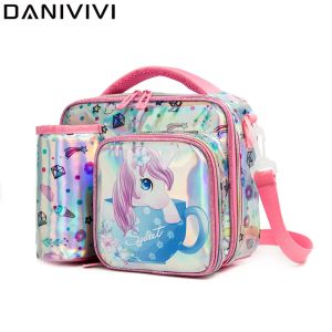 Sacs à lunch Box Sac pour gilrs enfants Unicorn Pattern Lunchbag Tote Oxford Sac à lunch Paquet d'isolation portable avec poche de bouteille 2022