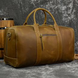 Tassen Luufan Crazy Horse Leather Leer Travel Bag 23 inch Big Capaciteit Vintage Cow Leather Weekend Luuage Messenger Bag Mannelijke handtas