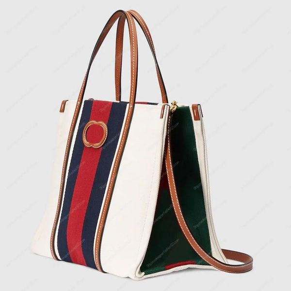 Bolsas Calidad de lujo Bolso mediano Lienzo de algodón blanco Adornos de cuero Hombres y mujeres Diseñador Bolso de mano Bolso de compras de gran tamaño Solo hombro