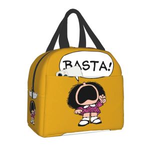 Tassen Mafalda Basta Thermal Geassuleerde lunchzak Quino Manga Portable Lunch Box Tote For Women Kids Camping Travel Food Storage Bag