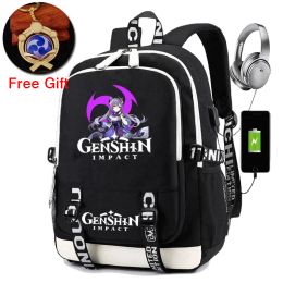 Sacs Men Game Genshin Impact Sac à dos Sac à école d'étudiants avec USB Charge Impression Gaara Sasuke Uchiha ordinateur portable de voyage décontracté sac à dos