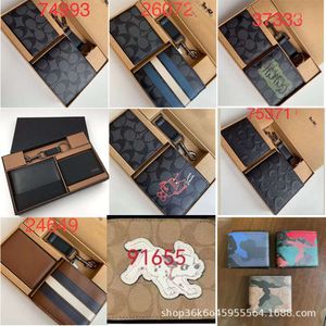 Tassen heren korte nul portemonnee echt leer F74993 kaart tas cowhide cadeaubakset met sleutelhanger 59112