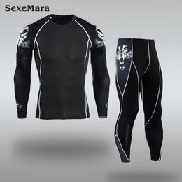 Sacs Hommes Sport Running Set Compression Tshirt + Pantalon Skintight Manches Longues Fiess Rashguard Mma Vêtements D'entraînement Gym Yoga Costumes