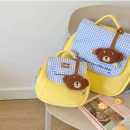 Tassen Milancel Parentchild Bag Mom Messenger Back -rugzak Kinderen Rugzak schattige beer hanger plaid tas