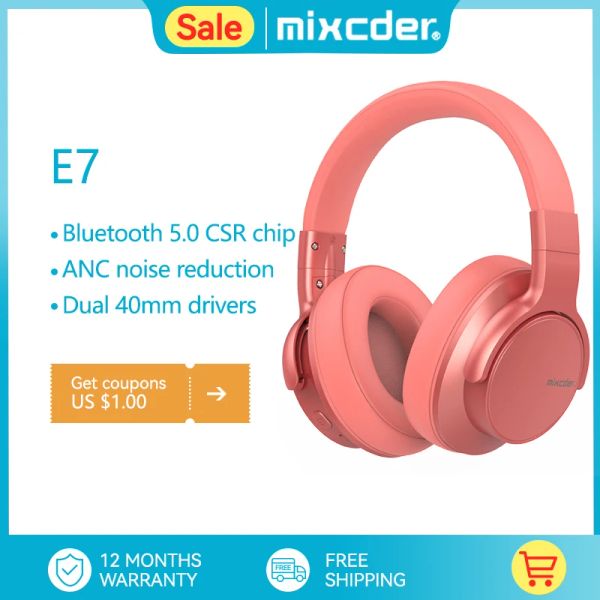 Sacs Mixcder E7 casque sans fil HIFI ACTIVE ACCORT UNE BLUETOOTH V5.0 CHEET DE CASSE ANC sur l'oreille pour téléphone