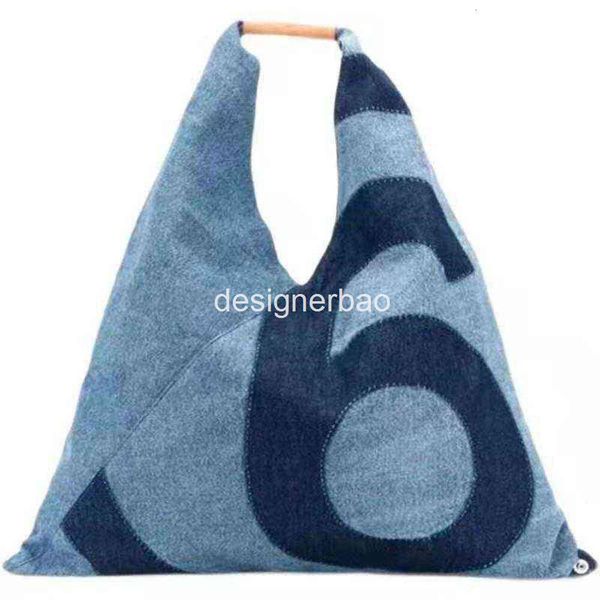 Bolsos MM6 para mujer, bolso japonés de gran capacidad a la moda con estampado de tela vaquera azul, bolso de compras