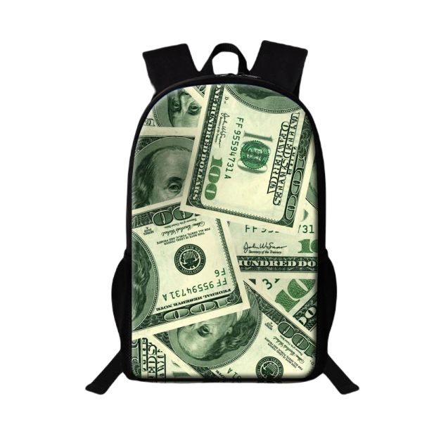 Sacs Money Dollar Imprimer des sacs d'école pour hommes Femmes Banquille des billets dans le sac primaire Sac adolescent Backpack For Girls Boys Children Backpacks