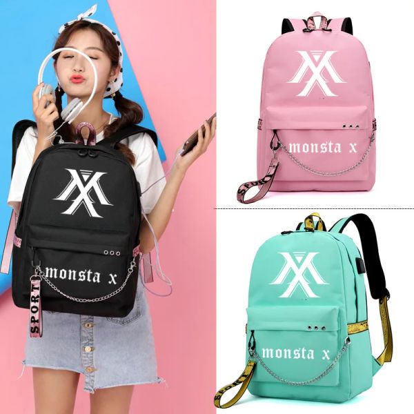 Sacs Monsta x Wanna One Jisoo Lisa Corée de style coréen sac à dos Sacs d'école Mochila Travel Oploper Sacs avec chaîne Port casque USB