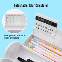 Tassen NBX Pencil Cases Multifunctioneel staande potloodkaste Organisator Dubbele laag Cilindrisch met spiegel Wisbare notitieblokkalkcalculator