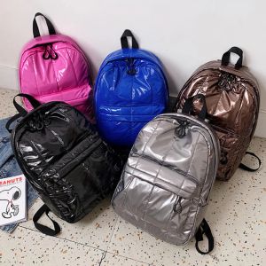 Tassen Nieuwe Bright Leather Check Bag Dames Fashion Simple Solid Color Backpack Leisure Largecapacity Student Backpacks