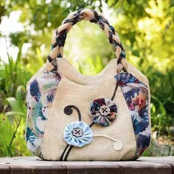 Sacs Nouveaux applications à cordes nationales à venir Small Women Shopping Handbags! Nice Prints Multi Prints Colthes Top Bohemian Canvas Sacs