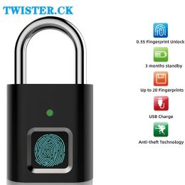 Tassen Nieuwe vingerafdruk Hangslot Biometrisch metalen Keyless Thumbprint Lock USB oplaadbaar voor bagage boekenkast kofferrugzak