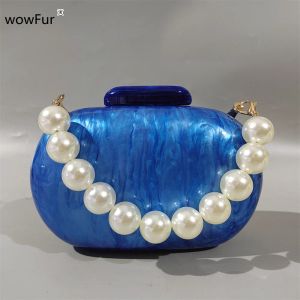 Sacs New Pearl Blue Acrylic Egg Box Clatiffes Sacs Mini Brand de luxe Femmes épaule Evenage de mariage Portefeuille Purs à main ovale sacs à main