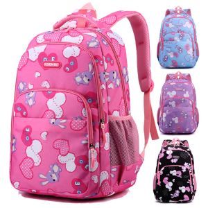 Tassen Nieuwe schooltas voor Junior High School Studenten Leuke volledige afdruk Cartoon Konijn Gedrukt Nylon Backpack Sweet Casual Girl Bag