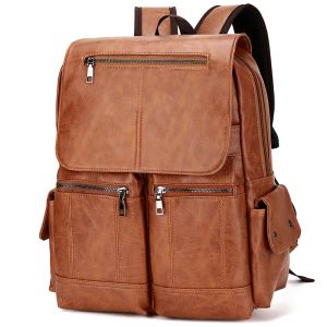 Sacs Nouveau sac d'épaule coréen version Trendy Pu Leather Cuir Minimalist Business Men's Student Backpack