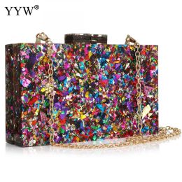 Sacs Nouveau portefeuille élégant Sac de soirée à paillettes multicolores Femmes Bridal Prom Blinging Marid Marid Grayer Purse acrylique sac à main