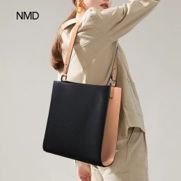 Tassen NMD Hoogwaardige Split Leather Square brede schoudertas Het interieur met kunstleer merk modeontwerp dames TOTE TAG