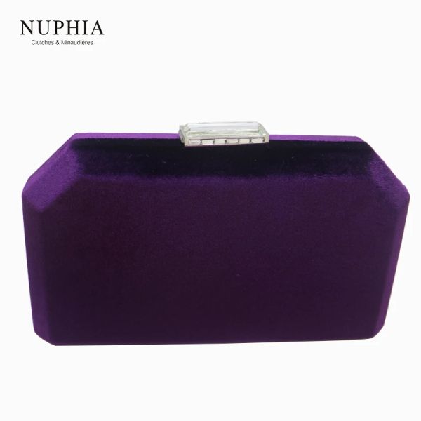 Sacs Nuphia 2018 Nouveaux sacs de soirée en tissu Veet et embrayages pour fête Prom Evening Green / Purple / Navy Blue / Red