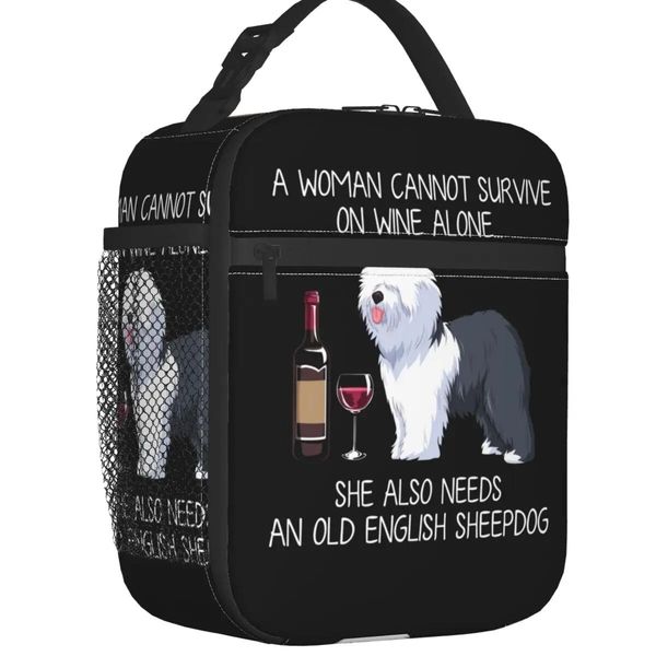 Sacs Old English Sheepdog and Wine Thermal Isolate Lunch Sac Druny Dog Animal Lunch Lunch Container Work School Travel Stange Food Boîte