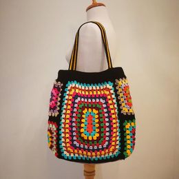 Tassen originele handgemaakte haakhaak multolour schoudertas Afghaanse vintage etnische stijl handtas winkeltas voor wommen diy kinting