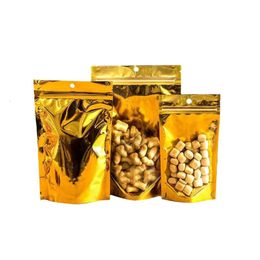 Sacs d'emballage en or aluminisé, sacs refermables mats/transparents pour aliments séchés, sac de rangement anti-odeur de bonbons, sac à fermeture éclair avec trou de suspension