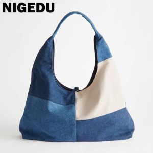 Sacs Patchwork Design Femme Sac à bandoulière 2022 Fashion Denim Female sacs à main de grande capacité Jeans gros sacs Axillary Sacs Blue Bolsa