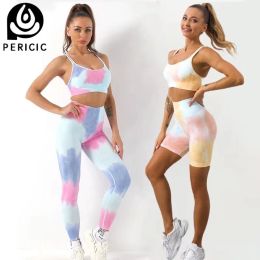 Sacs Tie péricique Dye Women Sports Set Set Gym Yoga Sport Bra Fiess Leggings sans couture