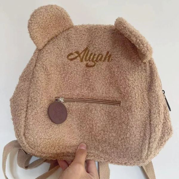 Bolsas mochila personalizada para niños lindo oso peluche sólido color sólido mochila para niños bolsas personalizadas con nombre