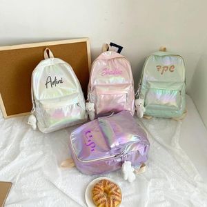 Sacs Sac à dos hologramme brodé personnalisé, sac à dos d'école brillant au Laser, sac à dos personnalisé avec n'importe quel nom