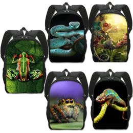 Sacs Pet Frog Chameleon Snake Spider Animal Print sac à dos Femmes Men Sacs d'école pour voyager Enfants Sac Livre Sac Kids Cadeaux 16 pouces