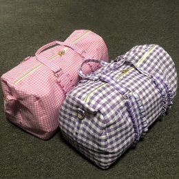 Sacs Pink / Purple Plaid Ruffle Duffle Seersucker Travel Sac Personnalized Letter Large Weekend Out Parpatches Fashion Journey Women Sac