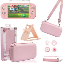 Bolsas Accesorios de estuche de viaje rosa para Nintendo Switch Lite Bolsa de transporte linda Sakura Poch con soporte de correa Protector de vidrio de película templada