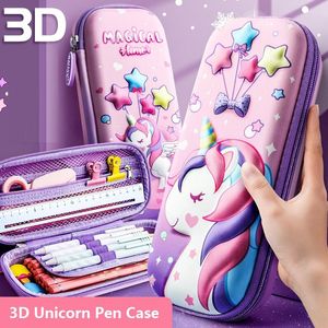 Sacs Pink Unicorn crayon crayon eva 3d Pen Box Stationnery Organisateur École Supplies Kawaii Règle Erasers Holder Gift Pouch Ins Storage