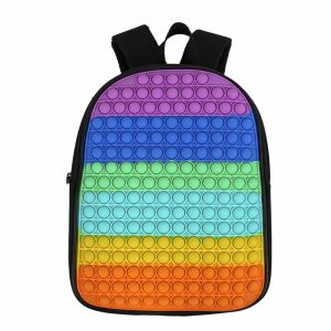 Tassen pop it backpack anime echte regenboog kleur push bubble tiener laptop roze boek tas schoolbags grappig familiespel
