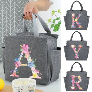 Tassen draagbare lunchzak thermische geïsoleerde lunchbox tote koeler handtas bento zak container roze letter afdrukken voedselopslag handtas